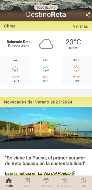 Screenshot of the app Destino Reta homepage
